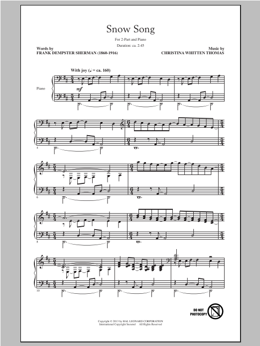 Christina Whitten Thomas Snow Song Sheet Music Notes & Chords for 2-Part Choir - Download or Print PDF