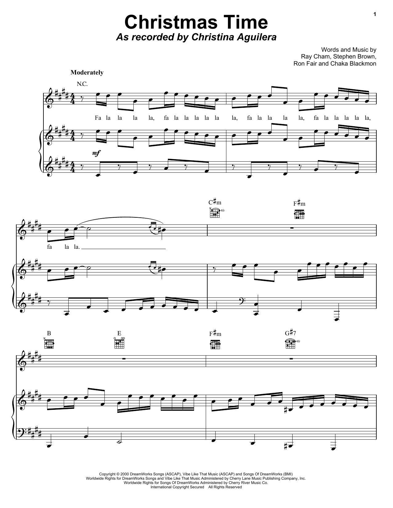 Preview Christina Aguilera Christmas Time Christmas sheet music, notes and chords for Piano, Vocal & Guitar (Right-Hand Melody), SKU: 23993 sheet music, piano notes, chords, guitar tabs, score, transpose, transcribe, how to play, guide, download, learn, tutorial, progression, song, artist, awards, billboard, mtv, vh1, tour, single, album, release