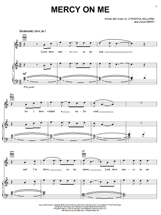 Preview Christina Aguilera Mercy On Me Pop sheet music, notes and chords for Piano, Vocal & Guitar, SKU: 37089 Mercy On Me sheet music