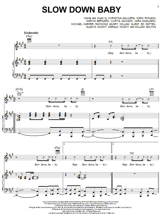 Christina Aguilera Slow Down Baby Sheet Music Download Pdf Score 62436