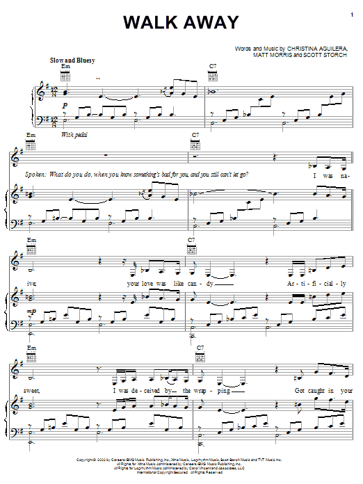 Preview Christina Aguilera Walk Away Pop sheet music, notes and chords for Piano, Vocal & Guitar (Right-Hand Melody), SKU: 22913 Walk Away sheet music