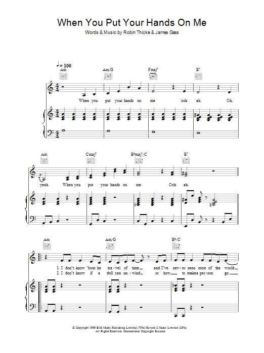 Preview Christina Aguilera When You Put Your Hands On Me Pop sheet music, notes and chords for Piano, Vocal & Guitar, SKU: 37088 When You Put Your Hands On Me sheet music