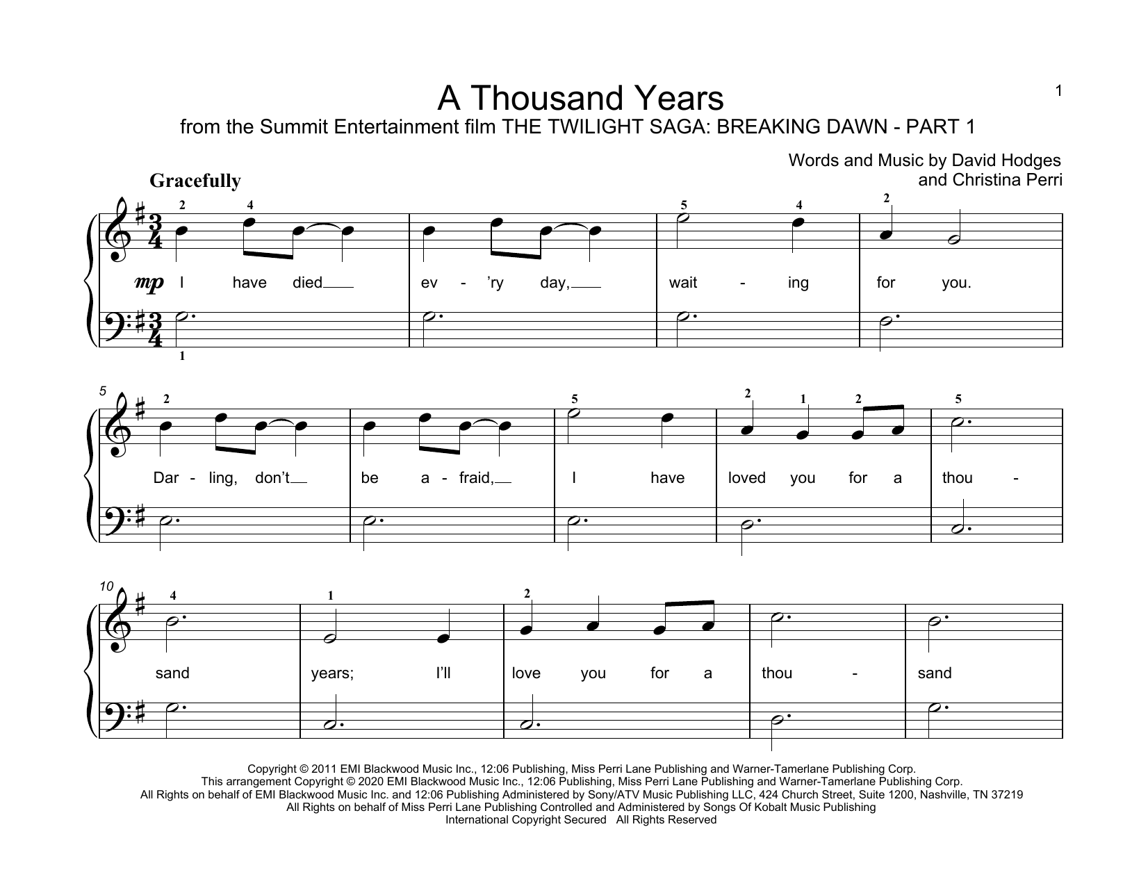 a thousand years sheet music