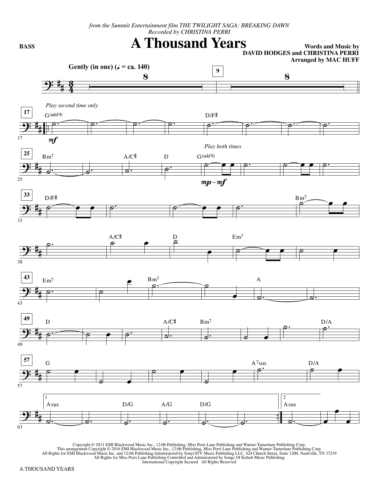 A Thousand Years Christina Perri Score