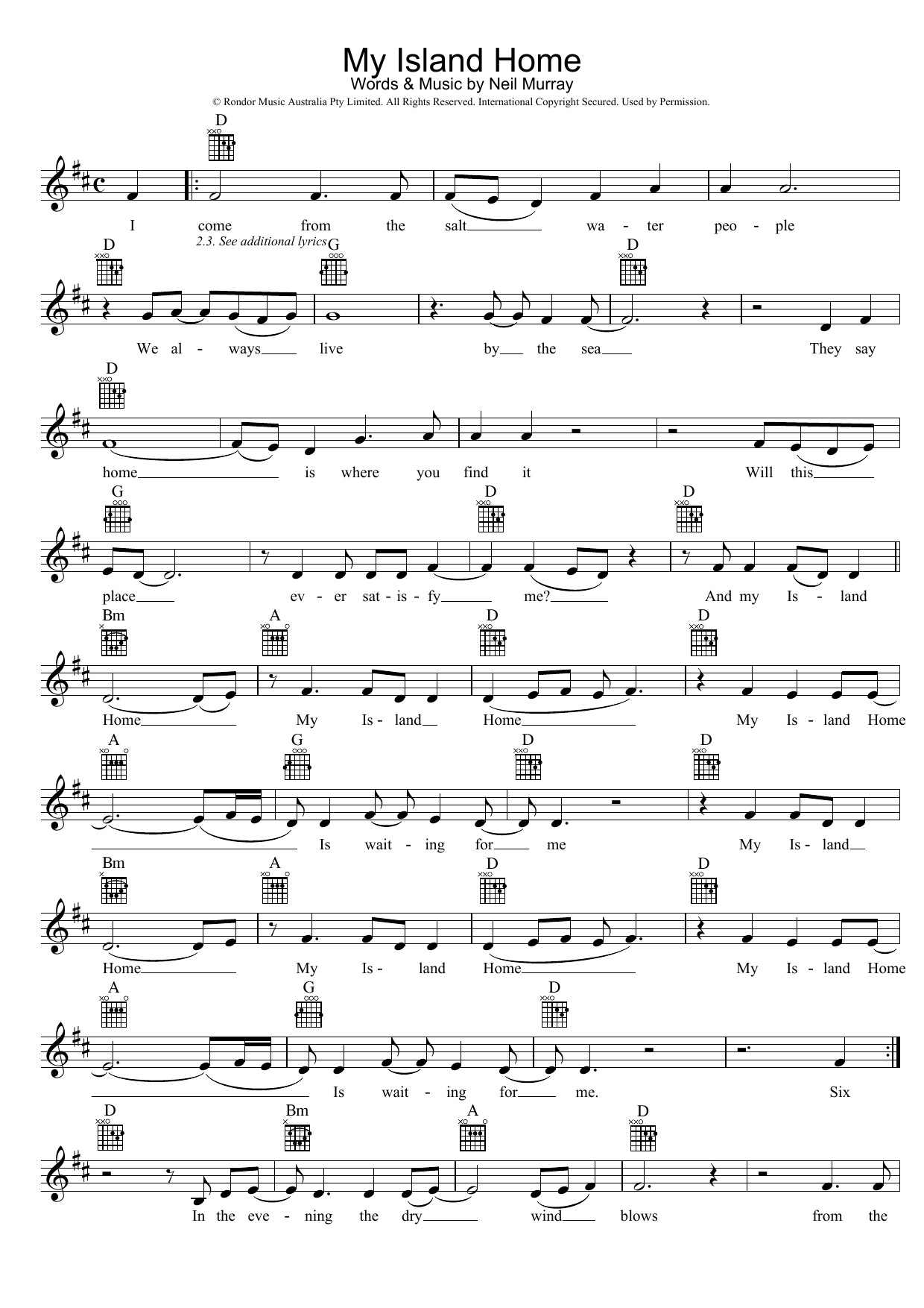 Christine Anu My Island Home Sheet Music Notes & Chords for Melody Line, Lyrics & Chords - Download or Print PDF