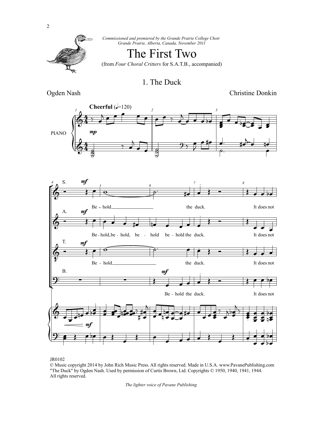 Christine Donkin Four Choral Critters - The First Two Sheet Music Notes & Chords for Choral - Download or Print PDF