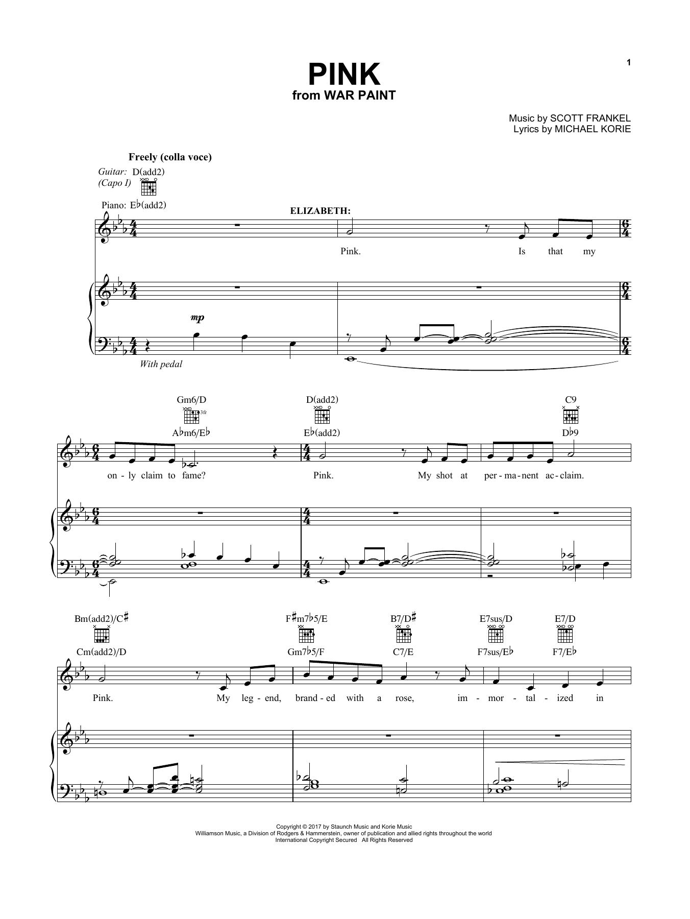 Christine Ebersole Pink (from War Paint) Sheet Music Notes & Chords for Vocal Pro + Piano/Guitar - Download or Print PDF