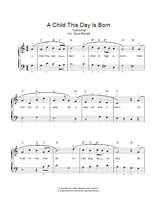 Christmas Carol A Child This Day Is Born Sheet Music Notes & Chords for Piano & Vocal - Download or Print PDF