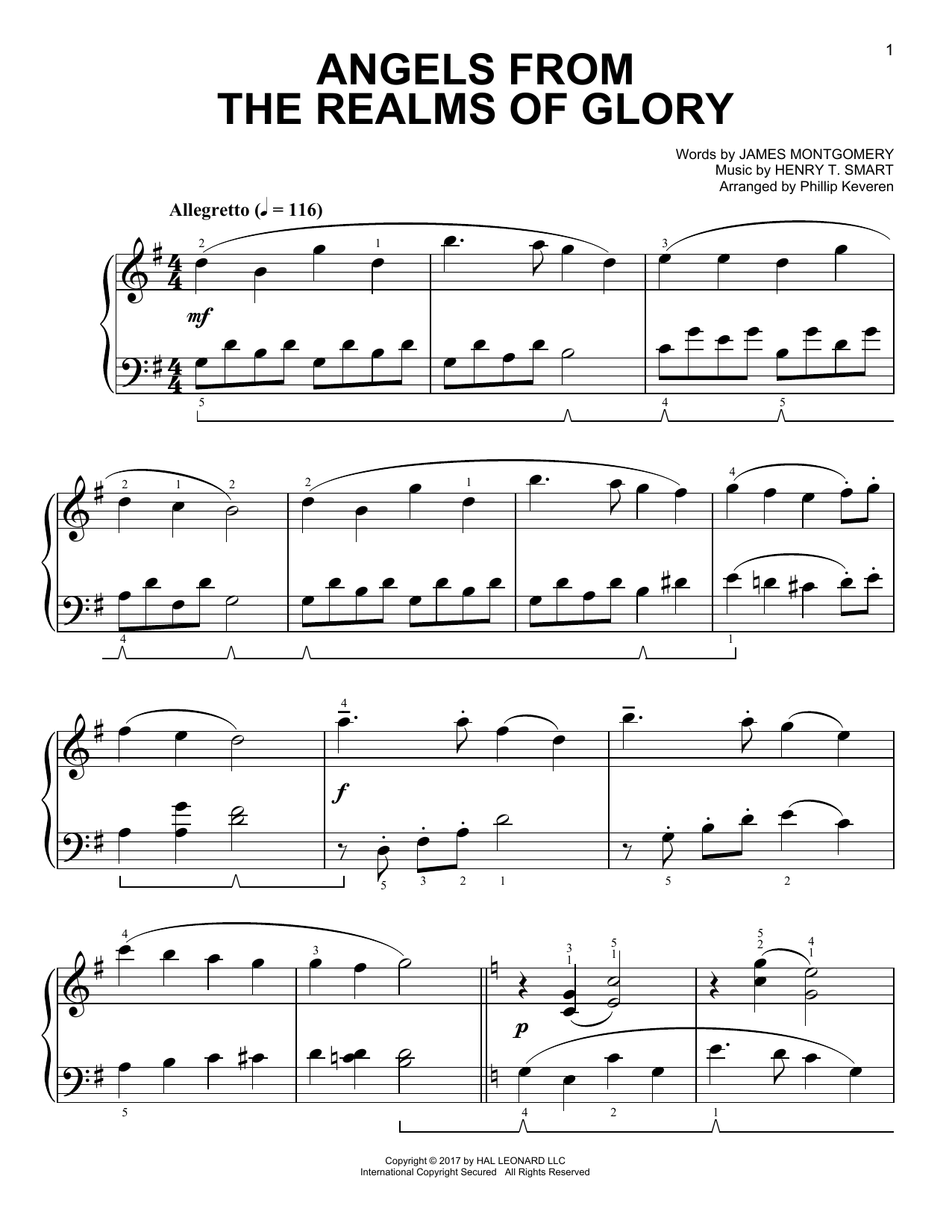 Christmas Carol Angels From The Realms Of Glory [Classical version] (arr. Phillip Keveren) Sheet Music Notes & Chords for Easy Piano - Download or Print PDF