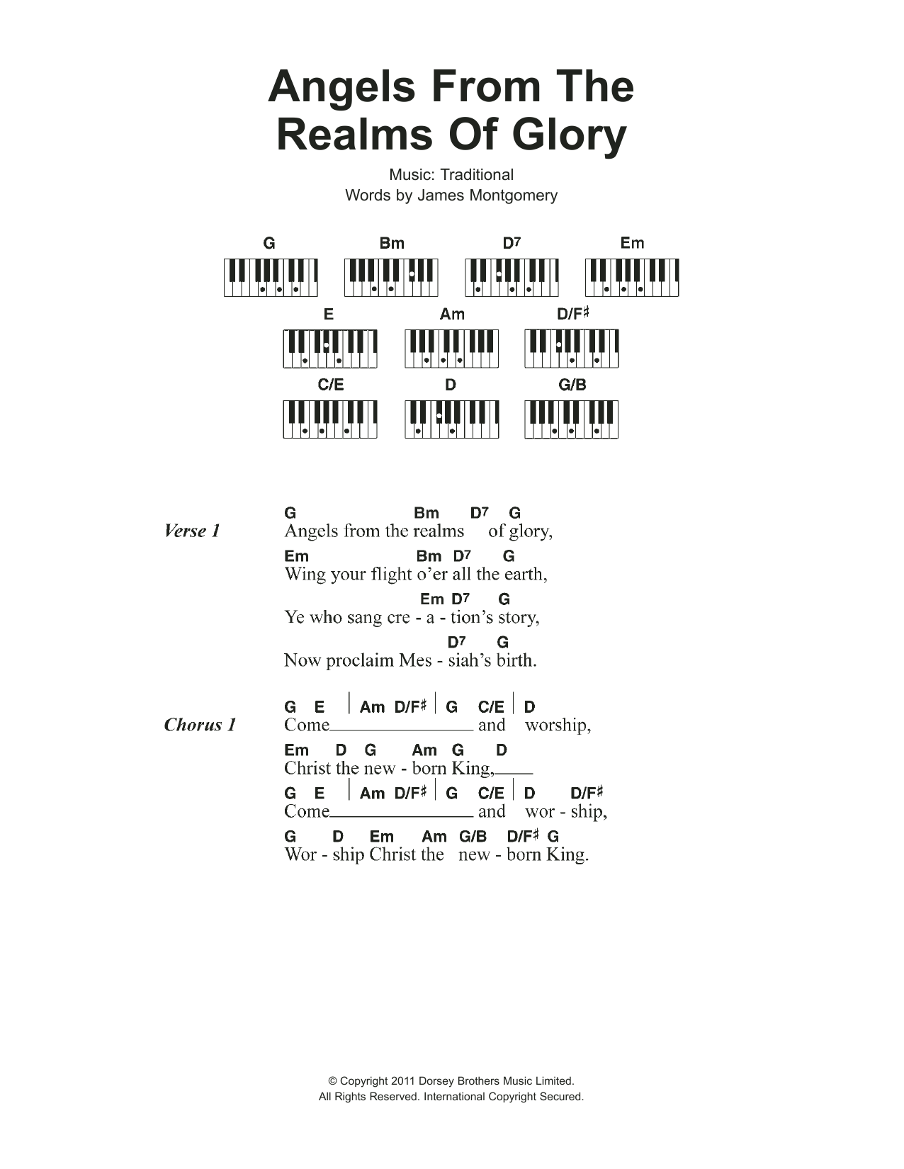 Christmas Carol Angels From The Realms Of Glory Sheet Music Notes & Chords for Keyboard - Download or Print PDF