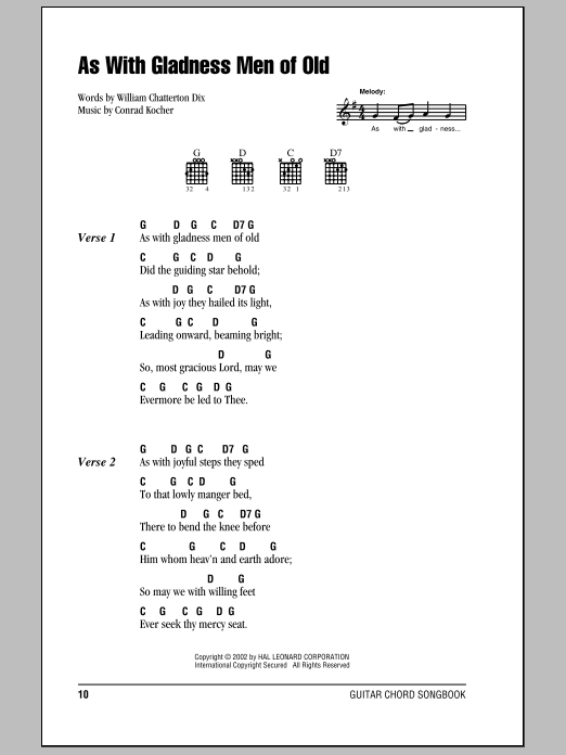Christmas Carol As With Gladness Men Of Old Sheet Music Notes & Chords for Lyrics & Chords - Download or Print PDF