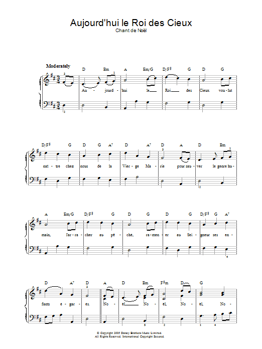 Chant de Noël Aujourd'hui Le Roi Des Cieux Sheet Music Notes & Chords for Piano & Vocal - Download or Print PDF