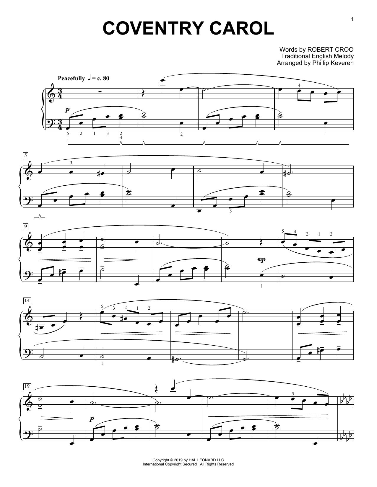 Christmas Carol Coventry Carol [Classical version] (arr. Phillip Keveren) Sheet Music Notes & Chords for Piano Solo - Download or Print PDF