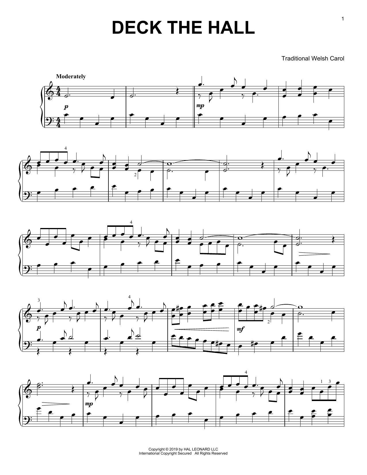Christmas Carol Deck The Hall Sheet Music Notes & Chords for Piano Solo - Download or Print PDF
