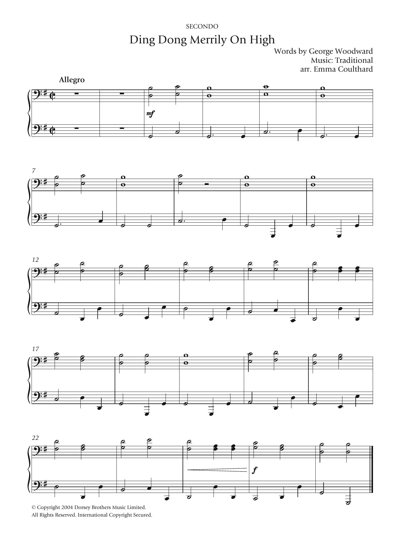 Christmas Carol Ding Dong! Merrily On High Sheet Music Notes & Chords for Piano Duet - Download or Print PDF