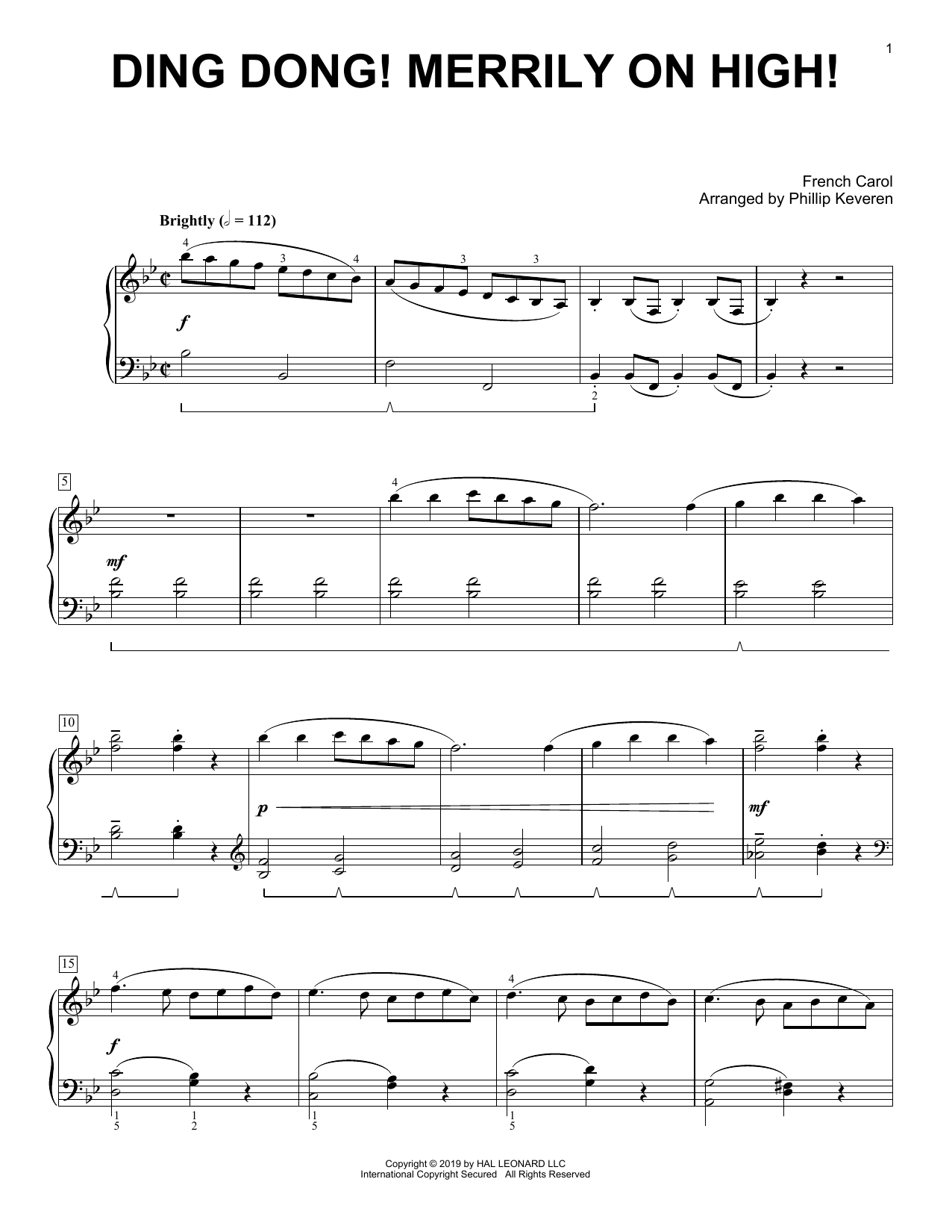 Christmas Carol Ding Dong! Merrily On High! [Classical version] (arr. Phillip Keveren) Sheet Music Notes & Chords for Piano Solo - Download or Print PDF
