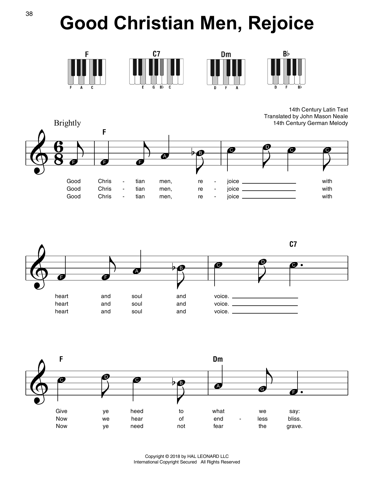 Christmas Carol Good Christian Men, Rejoice Sheet Music Notes & Chords for Super Easy Piano - Download or Print PDF