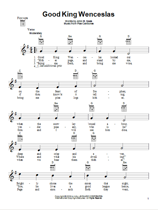 Christmas Carol Good King Wenceslas sheet music notes and chords. Download Printable PDF.