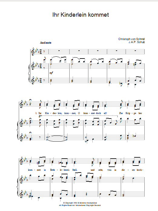 Weihnachtslied Ihr Kinderlein Kommet Sheet Music Notes & Chords for Piano & Vocal - Download or Print PDF