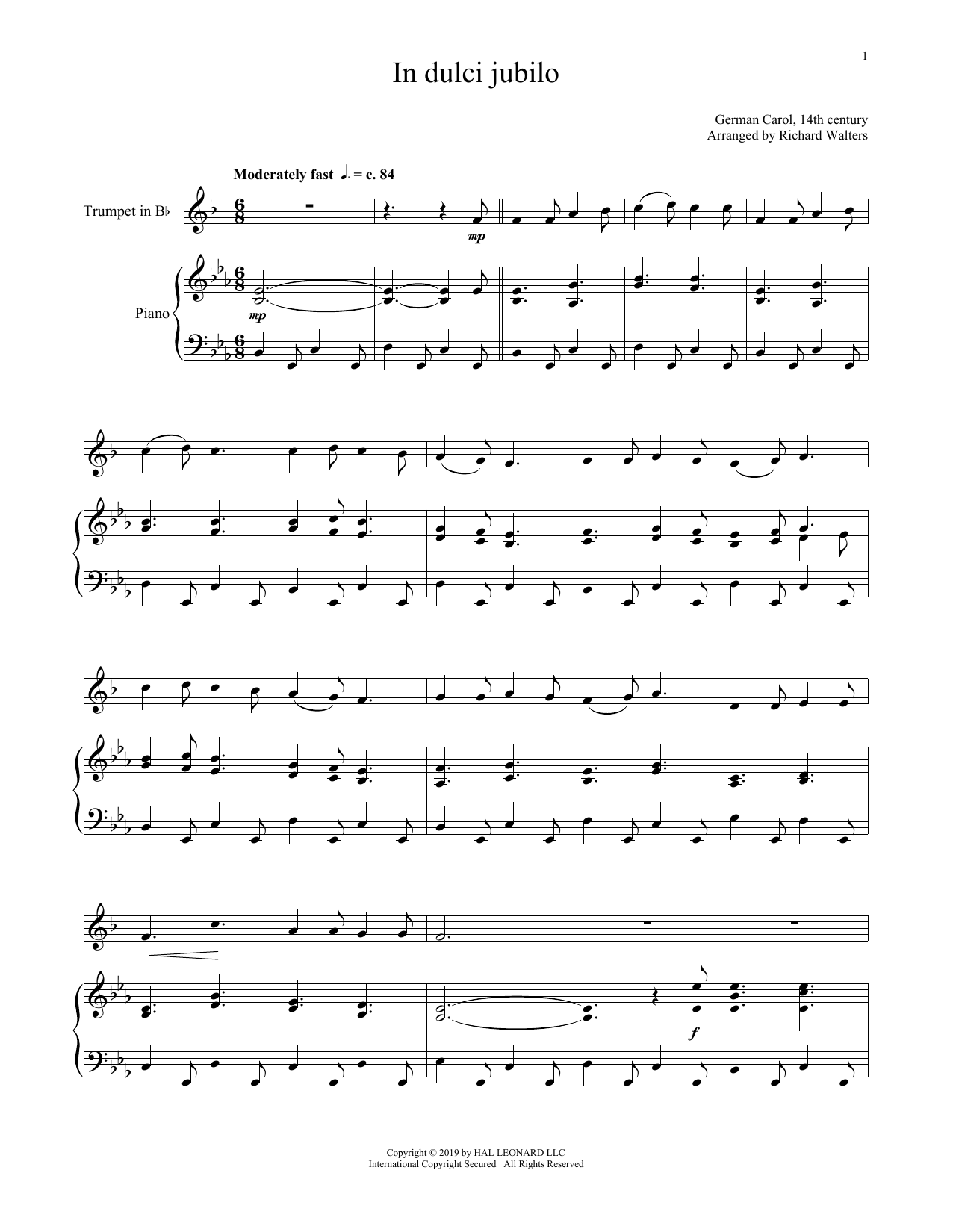Christmas Carol In Dulci Jubilo Sheet Music Notes & Chords for Piano, Vocal & Guitar (Right-Hand Melody) - Download or Print PDF