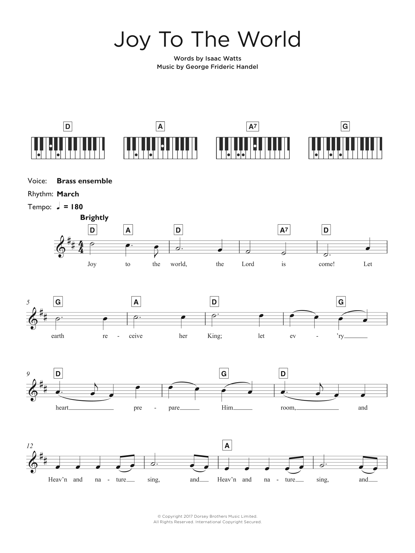 Christmas Carol Joy To The World Sheet Music Notes & Chords for Lyrics & Chords - Download or Print PDF