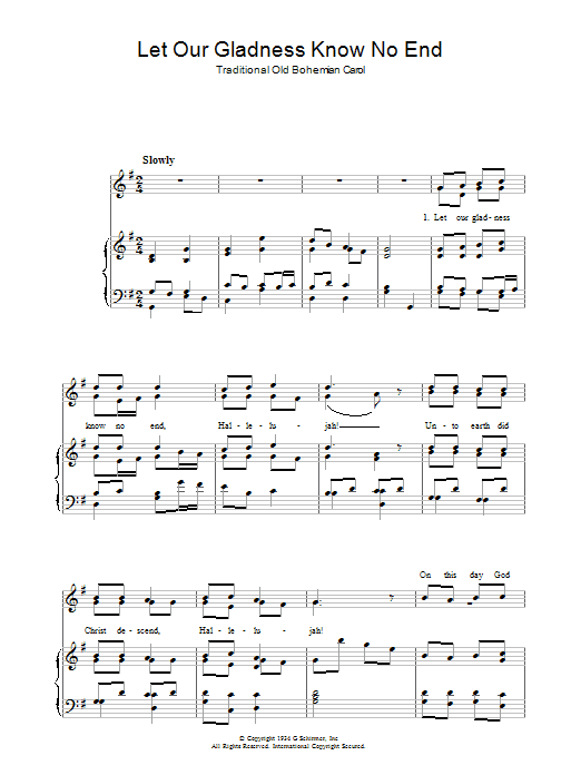 Christmas Carol Let Our Gladness Know No End Sheet Music Notes & Chords for Piano & Vocal - Download or Print PDF