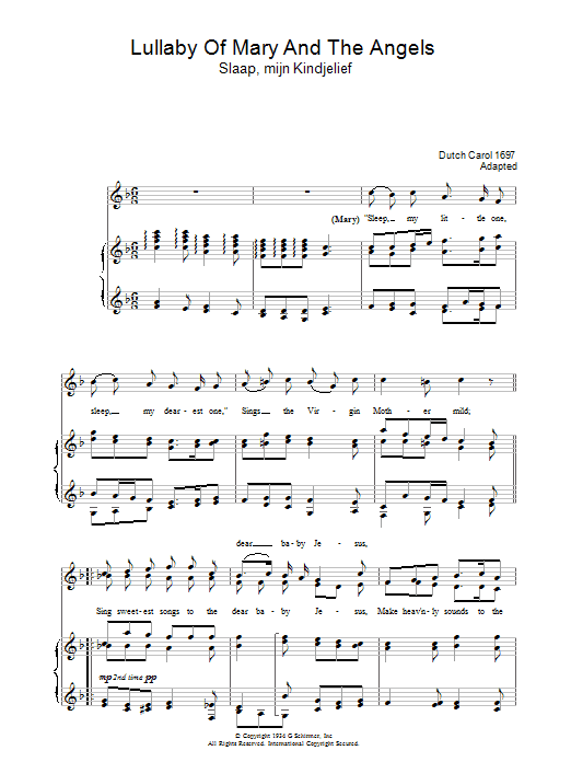 Christmas Carol Lullaby Of Mary And The Angels Sheet Music Notes & Chords for Piano & Vocal - Download or Print PDF