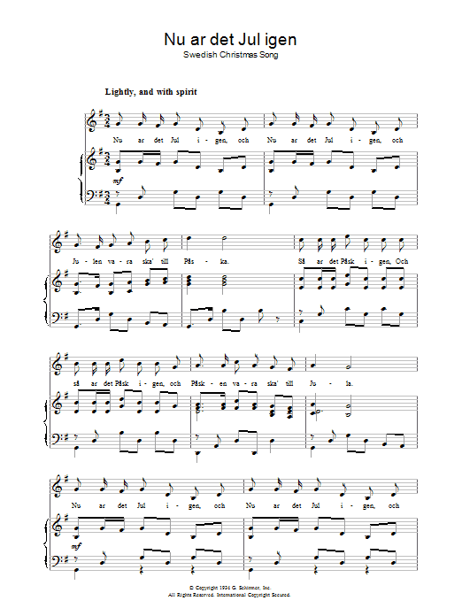 Julsång Nu Är Det Jul Igen Sheet Music Notes & Chords for Piano & Vocal - Download or Print PDF