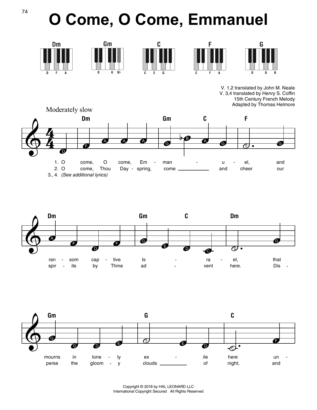 Christmas Carol O Come, O Come, Emmanuel Sheet Music Notes & Chords for Super Easy Piano - Download or Print PDF