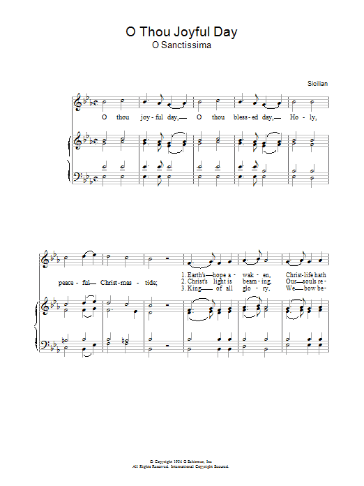 Christmas Carol O Thou Joyful Day Sheet Music Notes & Chords for Piano & Vocal - Download or Print PDF
