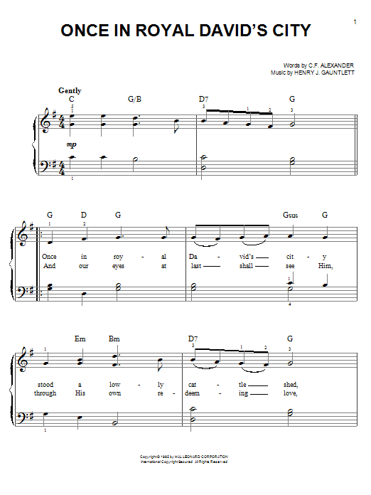 Christmas Carol Once In Royal David's City Sheet Music Notes & Chords for Lyrics & Chords - Download or Print PDF