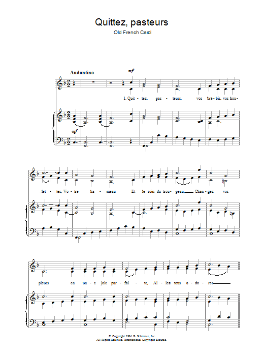 Chant de Noël Quittez Pasteurs Sheet Music Notes & Chords for Piano & Vocal - Download or Print PDF
