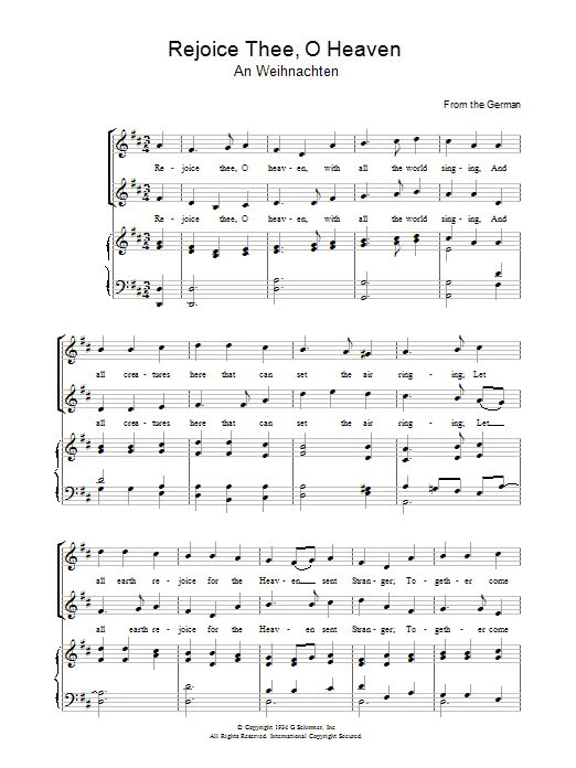 Christmas Carol Rejoice Thee, O Heaven Sheet Music Notes & Chords for Piano & Vocal - Download or Print PDF