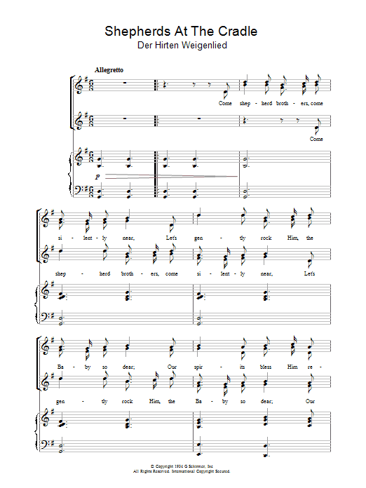 Christmas Carol Shepherds At The Cradle Sheet Music Notes & Chords for Piano & Vocal - Download or Print PDF