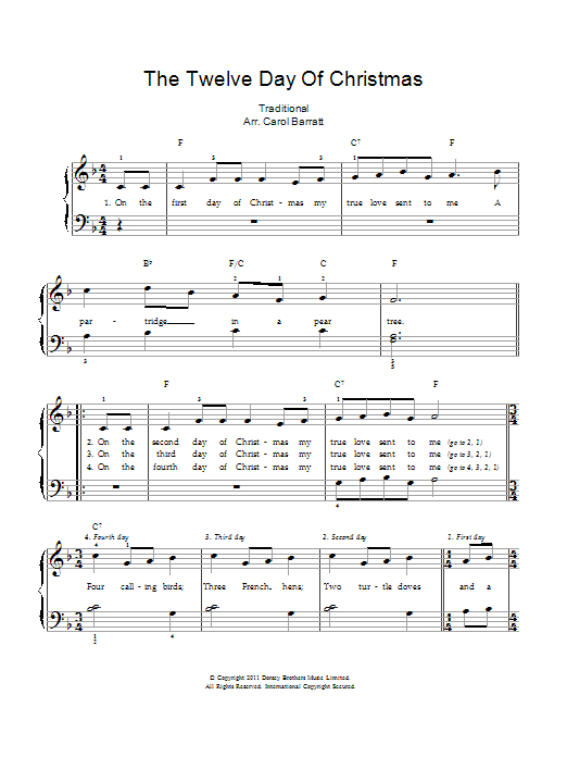 Christmas Carol The Twelve Days Of Christmas Sheet Music Notes & Chords for Lyrics & Chords - Download or Print PDF