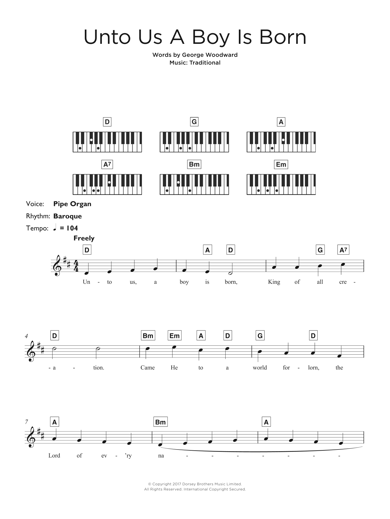 Christmas Carol Unto Us A Boy Is Born Sheet Music Notes & Chords for Easy Piano - Download or Print PDF