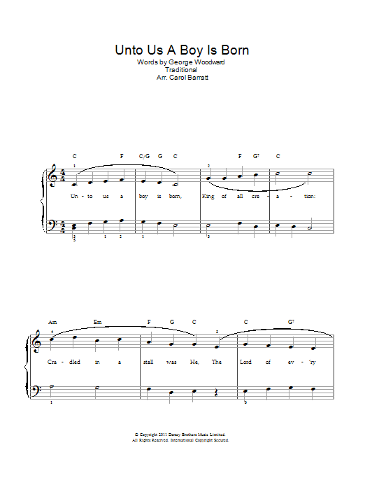 Christmas Carol Unto Us A Boy Is Born Sheet Music Notes & Chords for Easy Piano - Download or Print PDF