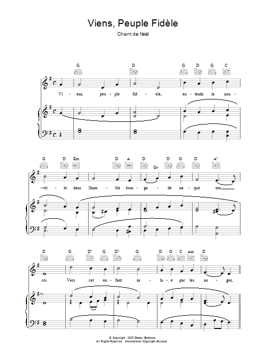Chant de Noël Viens, Peuple Fidèle Sheet Music Notes & Chords for Piano, Vocal & Guitar (Right-Hand Melody) - Download or Print PDF