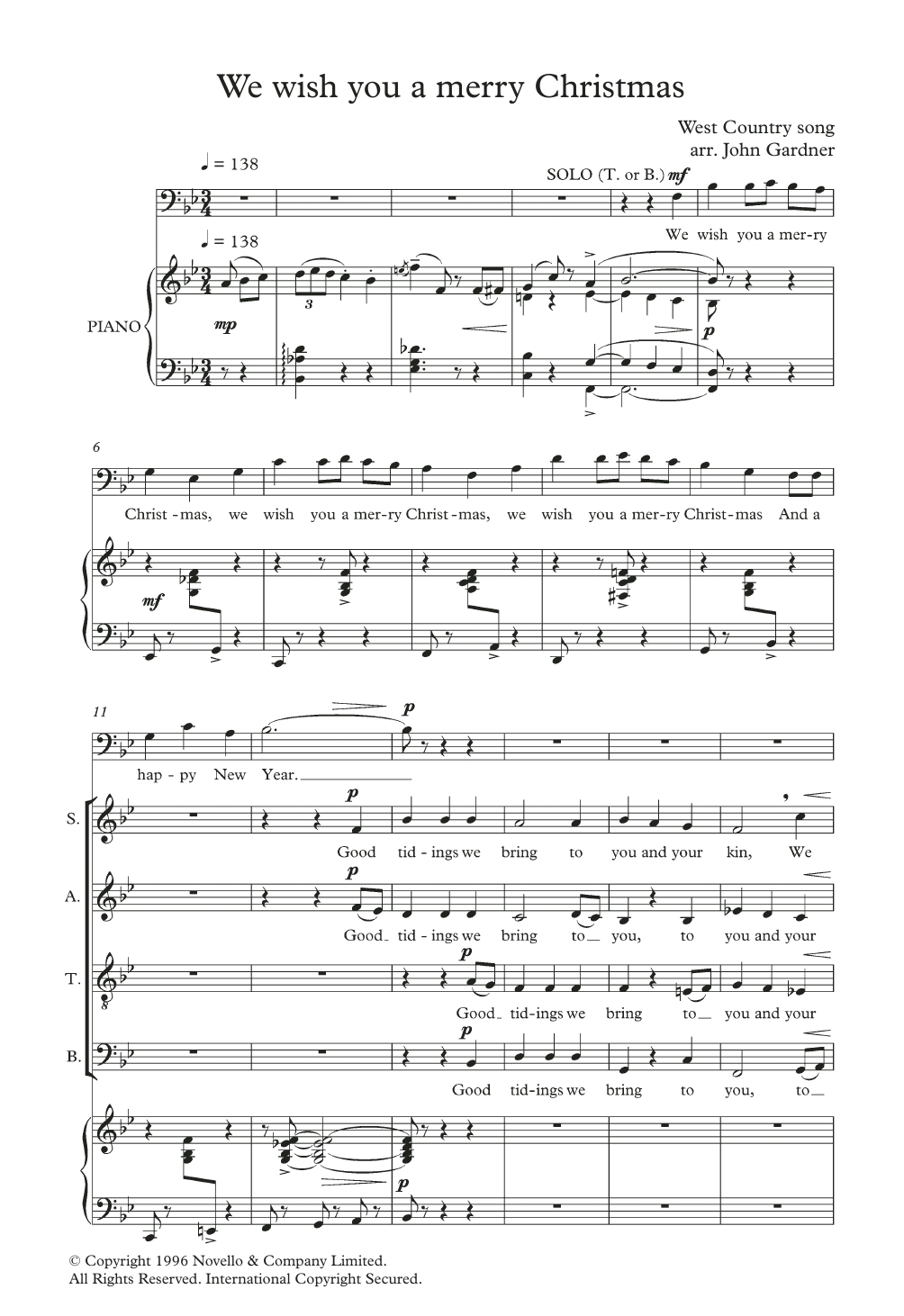 Christmas Carol We Wish You A Merry Christmas (arr. John Gardner) Sheet Music Notes & Chords for SATB Choir - Download or Print PDF