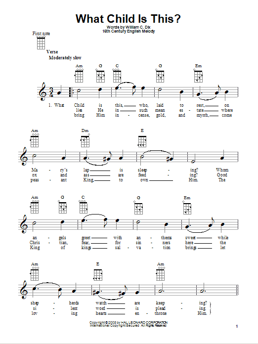 Christmas Carol What Child Is This? Sheet Music Notes & Chords for Ukulele - Download or Print PDF