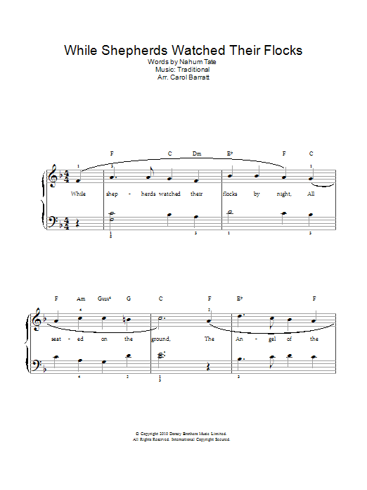 Christmas Carol While Shepherds Watched Their Flocks Sheet Music Notes & Chords for Beginner Piano - Download or Print PDF Christmas Carol While Shepherds Watched Their Flocks Sheet Music Notes & Chords for Beginner Piano - Download or Print PDF