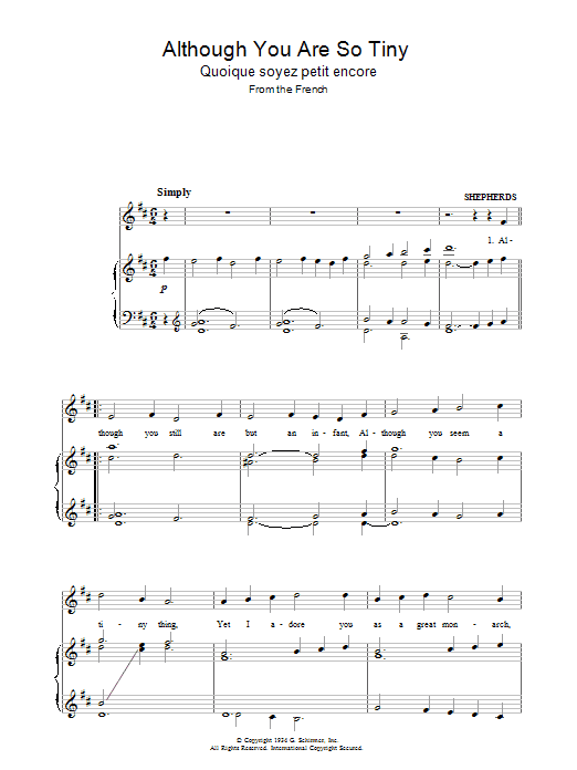 Preview Christmas Carol Although You Are So Tiny Christmas sheet music, notes and chords for Piano & Vocal, SKU: 37095 Although You Are So Tiny sheet music