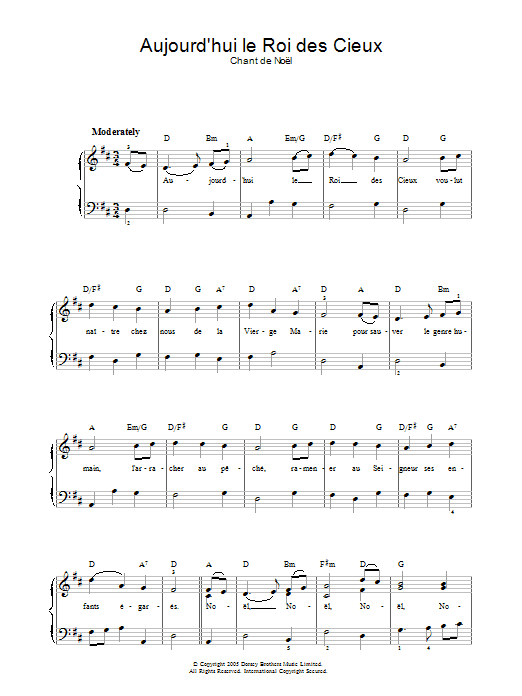 Preview Chant de Noël Aujourd'hui Le Roi Des Cieux Christmas sheet music, notes and chords for Piano & Vocal, SKU: 37102 Aujourd'hui Le Roi Des Cieux sheet music