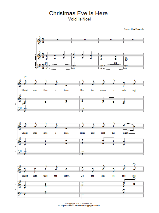 Preview Christmas Carol Christmas Eve Is Here Christmas sheet music, notes and chords for Piano & Vocal, SKU: 37171 Christmas Eve Is Here sheet music