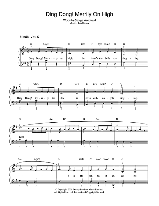 Preview Christmas Carol Ding Dong! Merrily On High Traditional sheet music, notes and chords for Beginner Piano, SKU: 48489 Ding Dong! Merrily On High sheet music