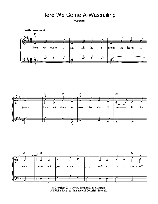 Christmas Carol Here We Come A-Wassailing Sheet Music Notes & Chords for Beginner Piano - Download or Print PDF