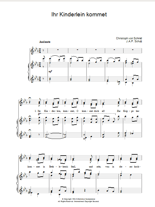 Preview Weihnachtslied Ihr Kinderlein Kommet Christmas sheet music, notes and chords for Piano & Vocal, SKU: 37170 Ihr Kinderlein Kommet sheet music