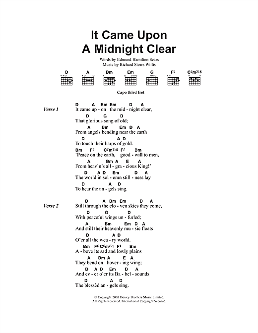 Christmas Carol It Came Upon The Midnight Clear Sheet Music Notes & Chords for Lyrics & Chords - Download or Print PDF