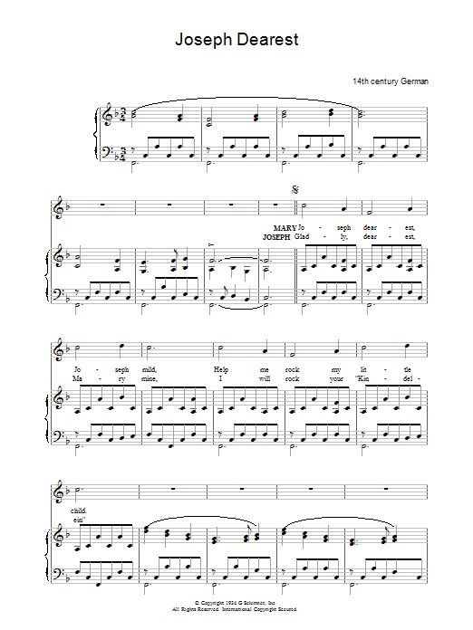 Preview Christmas Carol Joseph Dearest Christmas sheet music, notes and chords for Piano & Vocal, SKU: 37254 Joseph Dearest sheet music