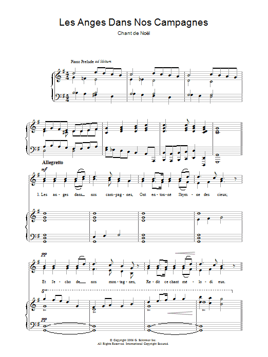 Preview Chant de Noël Les Anges Dans Nos Campagnes Christmas sheet music, notes and chords for Piano & Vocal, SKU: 37143 Les Anges Dans Nos Campagnes sheet music